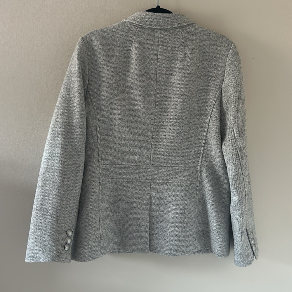 Talbots Women’s Shetland Blazer Jacket Light Gray Removable Faux Fur Trim Sz 12 - Picture 7 of 14